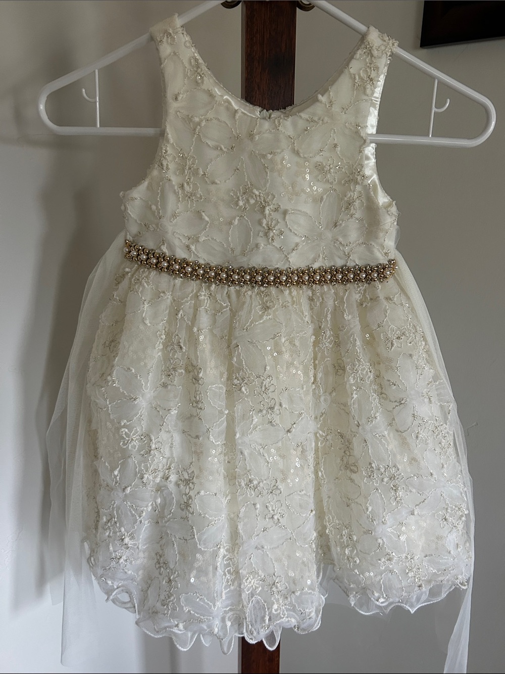 American Princess Layered Lacey Gold Pearls/Crystal Birthday/Party Dress Girls4T